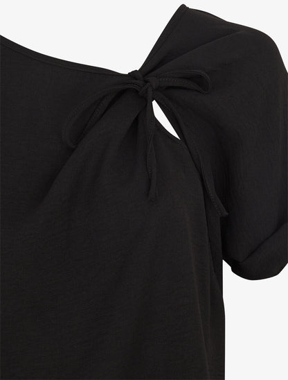 Top droit manches courtes à col asymétrique - Noir - 3