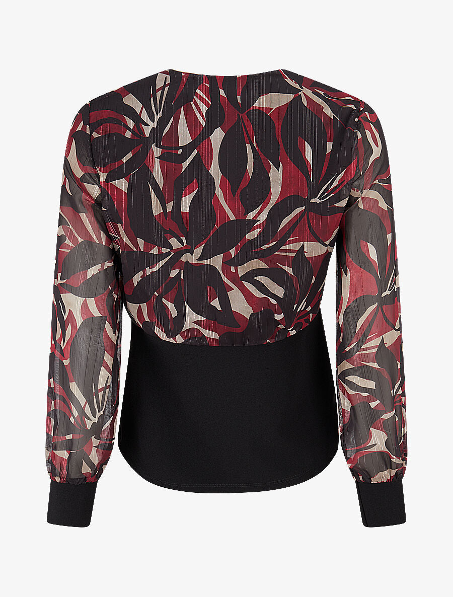 Top à taille droite imprimé abstrait - Rouge cerise - 2