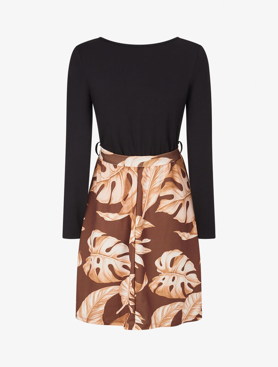 Robe patineuse à jupe imprimé tropical - Marron - 2
