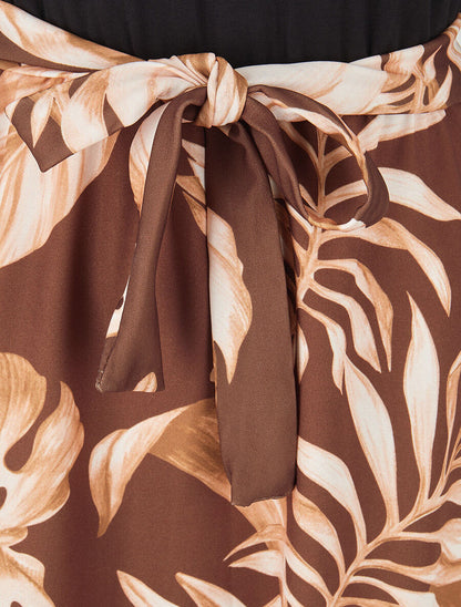 Robe patineuse à jupe imprimé tropical - Marron - 3