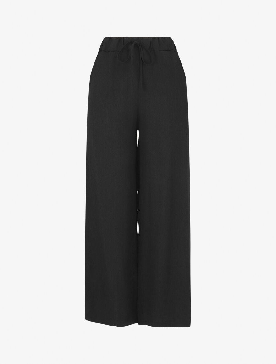 Pantalon fluide élastiqué uni - Noir - 1