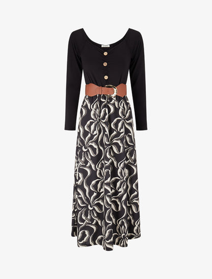 Robe évasée à jupe imprimée - Noir - 4