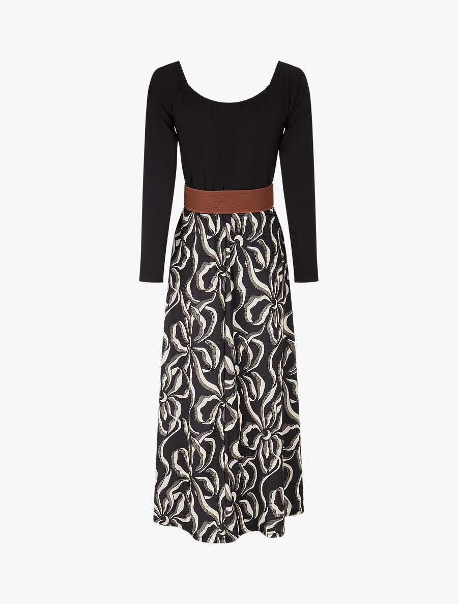 Robe évasée à jupe imprimée - Noir - 2