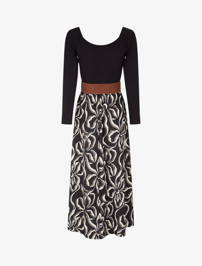 Robe évasée à jupe imprimée - Noir - 2
