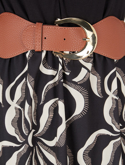 Robe évasée à jupe imprimée - Noir - 3