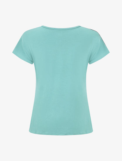 T-shirt droit manches courtes col rond à dentelle - Vert d&