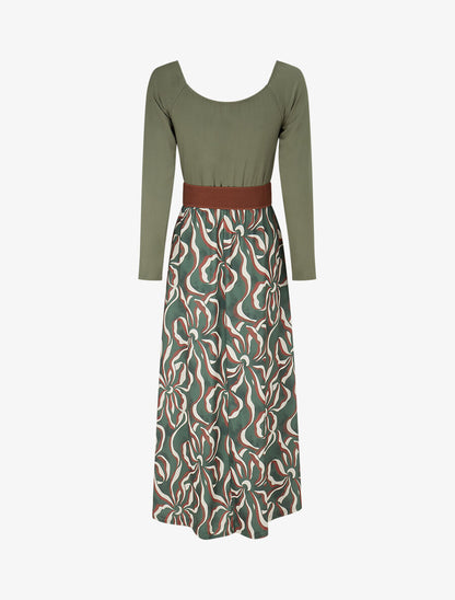 Robe évasée à jupe imprimée - Kaki - 2
