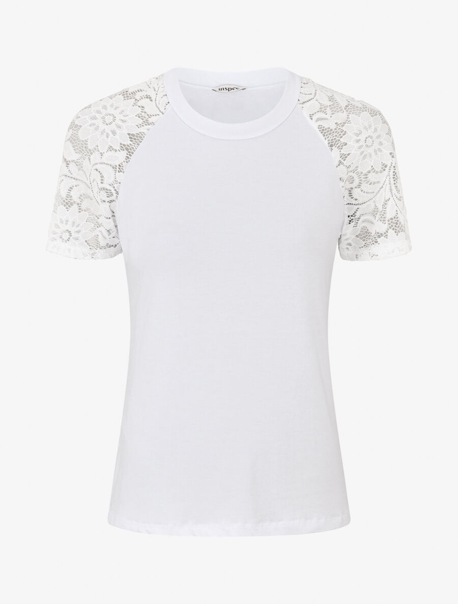Top ajusté à manches courtes en dentelle - Blanc - 1
