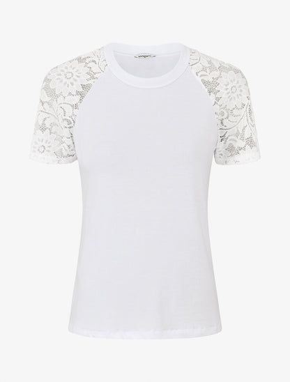 Top ajusté à manches courtes en dentelle - Blanc - 1