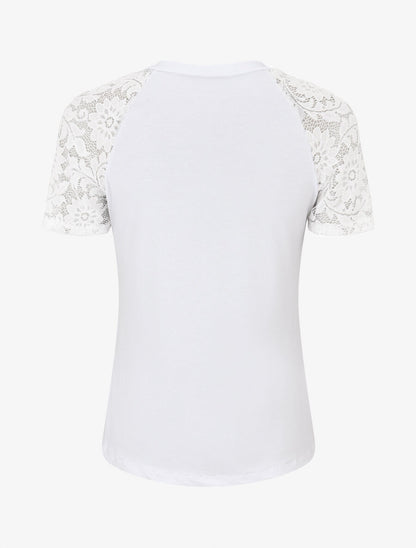 Top ajusté à manches courtes en dentelle - Blanc - 2