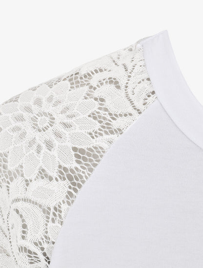 Top ajusté à manches courtes en dentelle - Blanc - 3