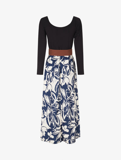 Robe évasée à jupe imprimé fleurs - Marine - 2