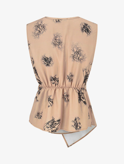Top élastiqué imprimé cannes à sucre - Beige - 2