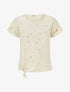Top imprimé plumes irisées à détail ajouré et pierres - Beige - 1