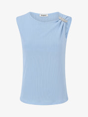 Top droit sans manches à broche plume - Bleu ciel - 1