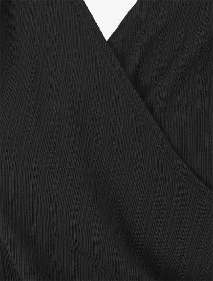 Top drapé cache-coeur sans manches - Noir - 3