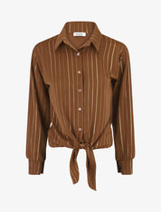 Blouse à nouer et rayures irisées - Marron - 1