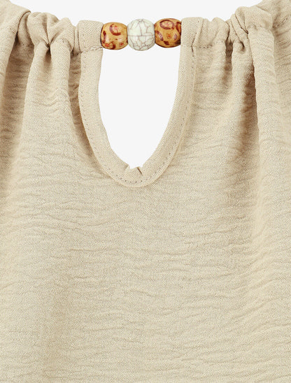 Top boule uni sans manches - Beige - 3