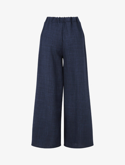 Pantalon élastiqué uni à poches plaquées - Marine - 2