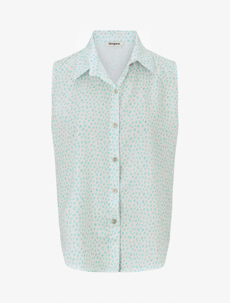 Chemise sans manches à pois - Turquoise - 1