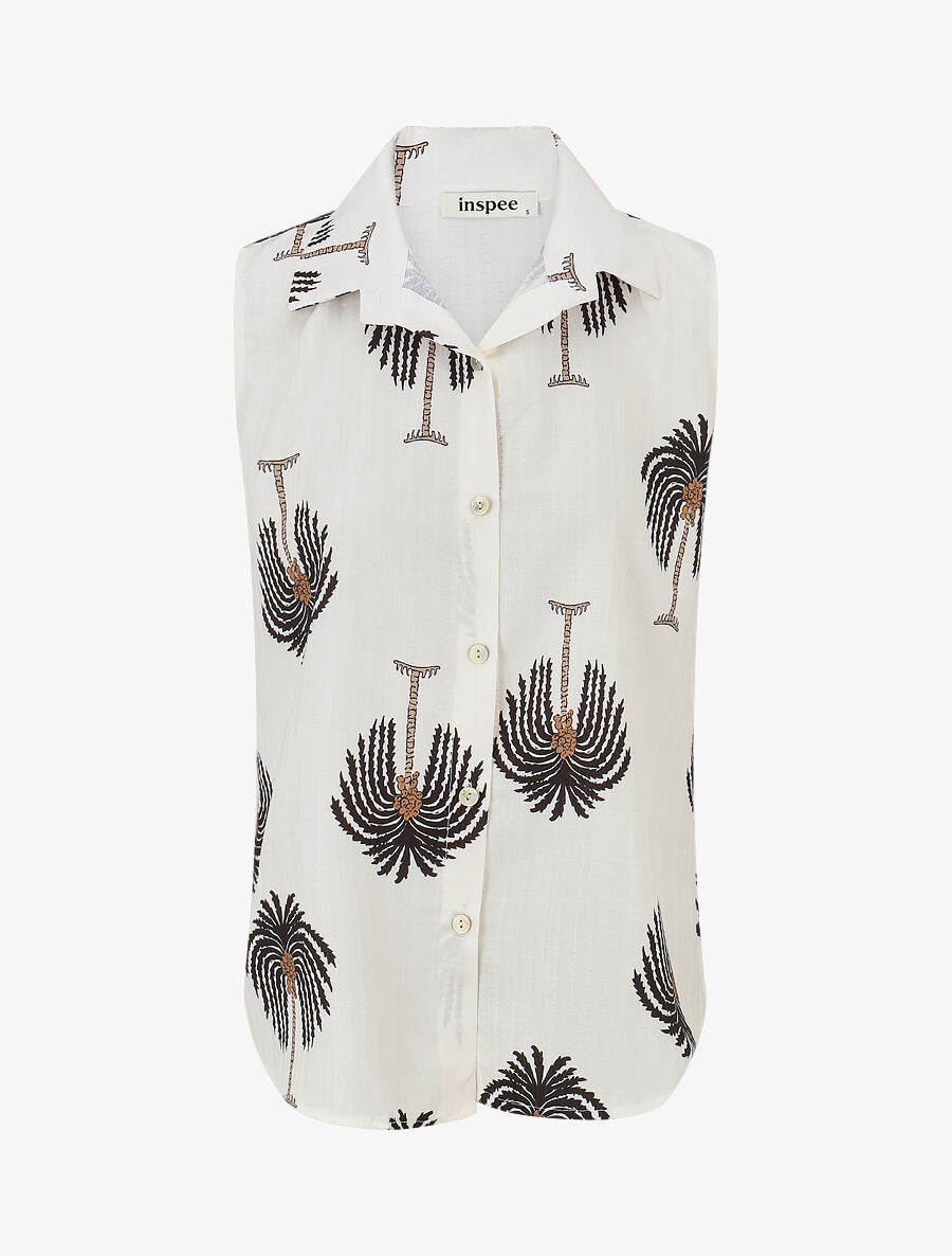 Chemise sans manches imprimé palmier - Noir - 4