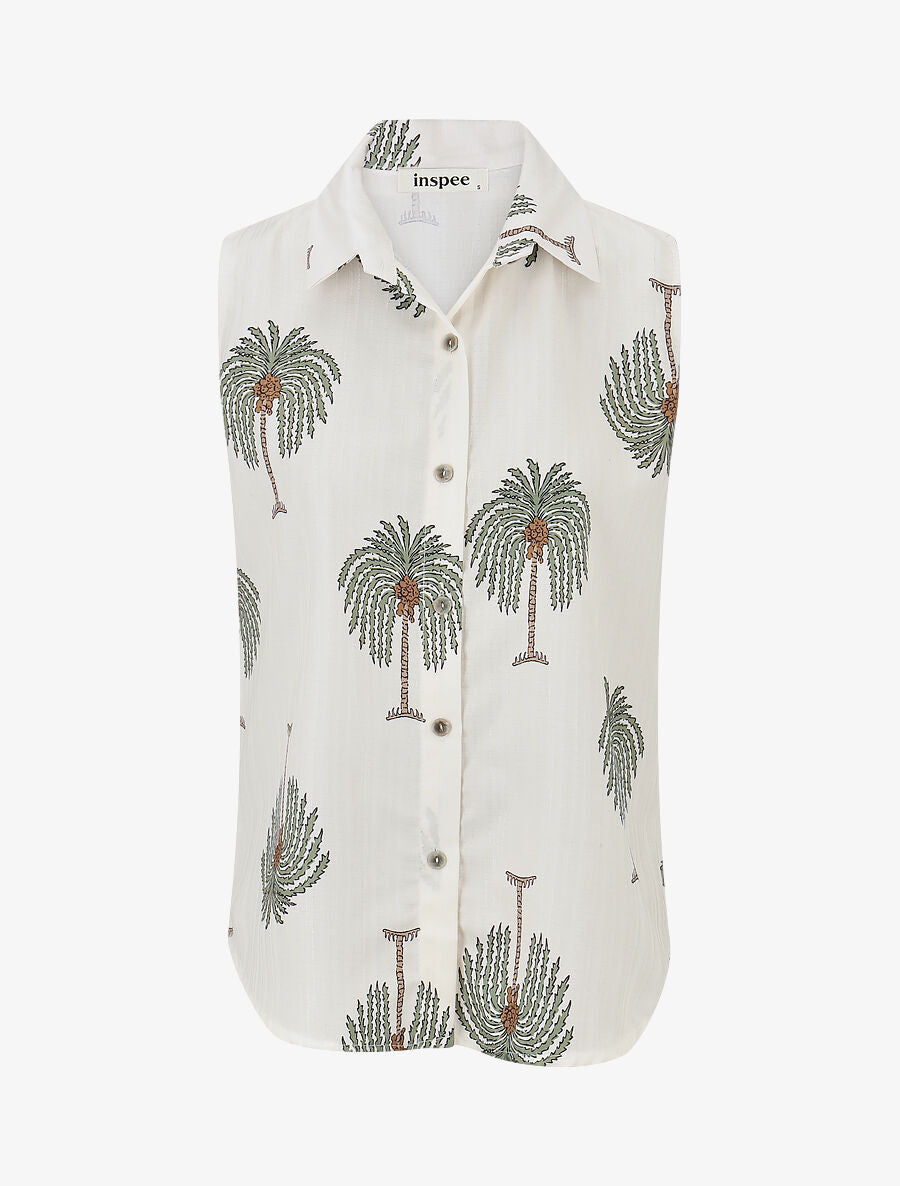 Chemise sans manches imprimé palmier - Kaki - 1