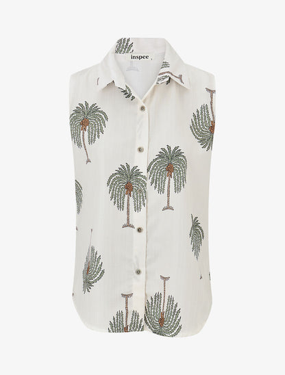 Chemise sans manches imprimé palmier - Kaki - 1