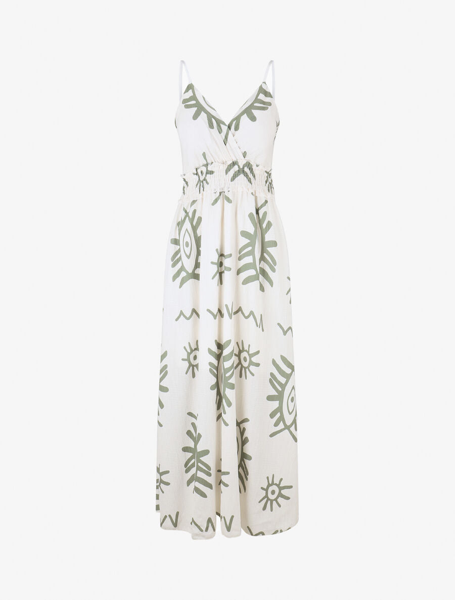 Robe élastiquée imprimé abstrait - Kaki - 4