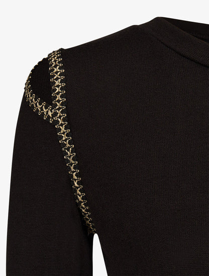 Pull fin à épaules ajourées et empiècements fantaisie - Noir - 3