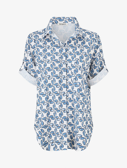 Chemise à manches retroussables imprimé fantaisie - Turquoise - 4