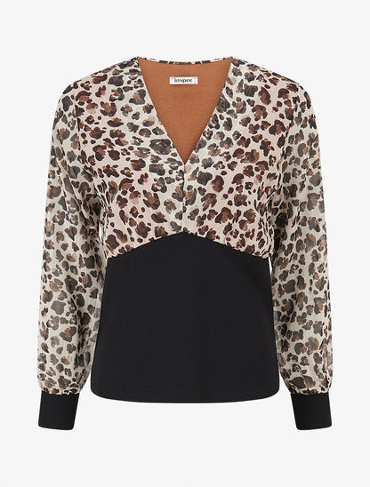 Top à taille droite imprimé moucheté - Marron - 1