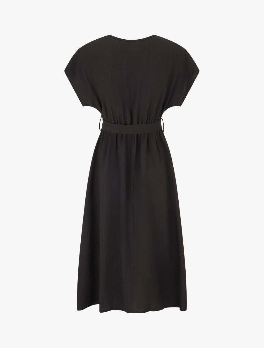 Robe longue unie à manches courtes - Noir - 2