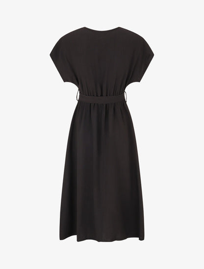 Robe longue unie à manches courtes - Noir - 2