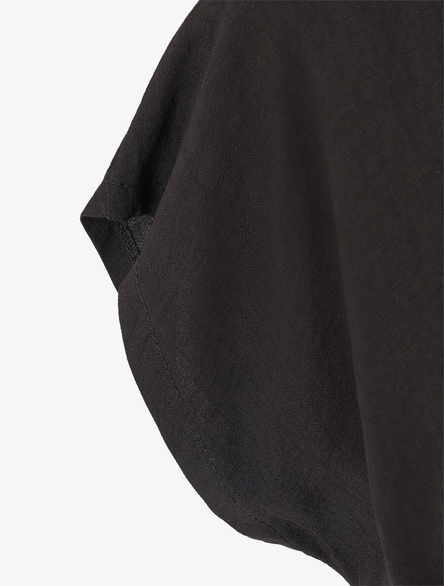 Robe longue unie à manches courtes - Noir - 3