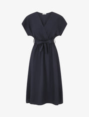 Robe longue unie à manches courtes - Marine - 1