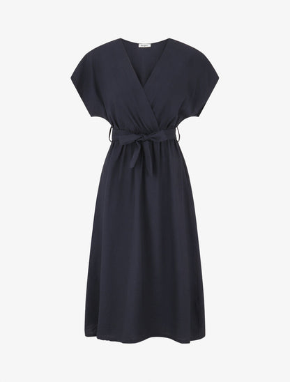 Robe longue unie à manches courtes - Marine - 1