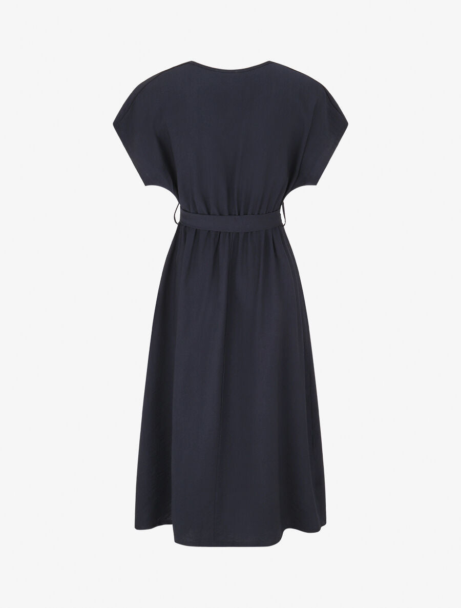 Robe longue unie à manches courtes - Marine - 2