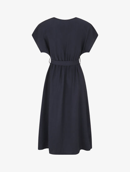 Robe longue unie à manches courtes - Marine - 2