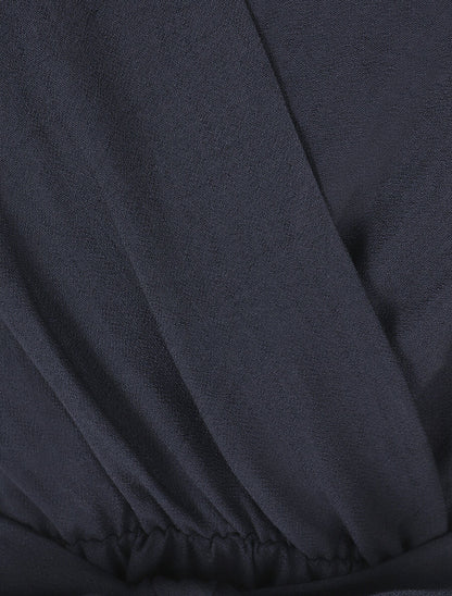 Robe longue unie à manches courtes - Marine - 3