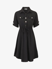 Robe mi-longue unie élastiquée - Noir - 1