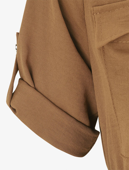 Robe mi-longue unie boutonnée - Camel - 3