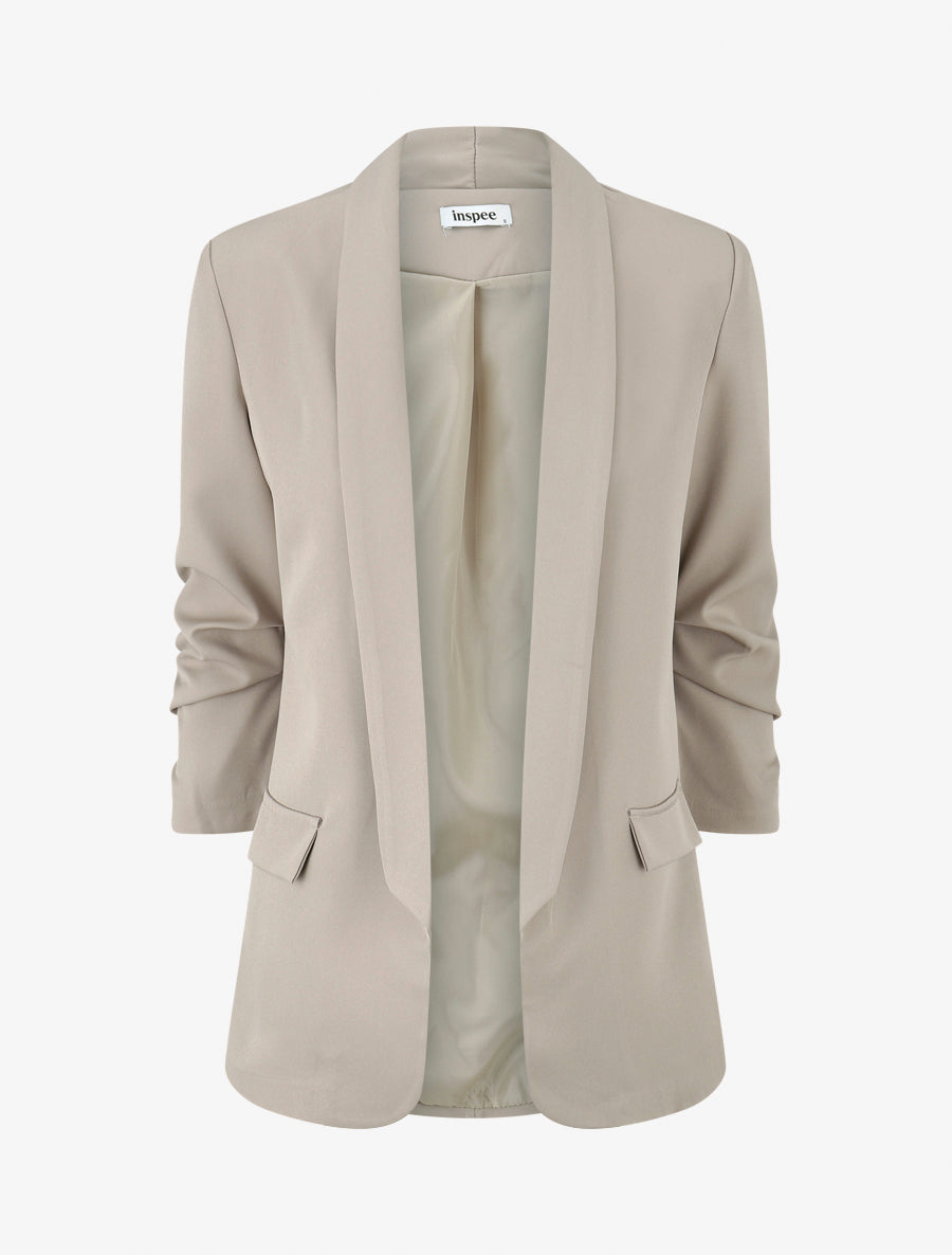 Blazer a tinta unita con maniche arricciate - Beige