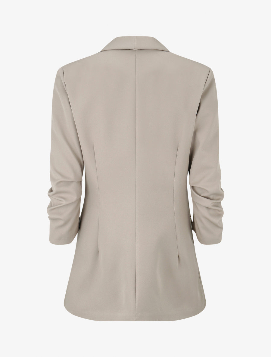 Blazer a tinta unita con maniche arricciate - Beige