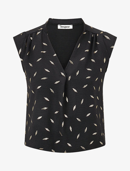 Top sans manches motif plumes dorées - Noir - 1