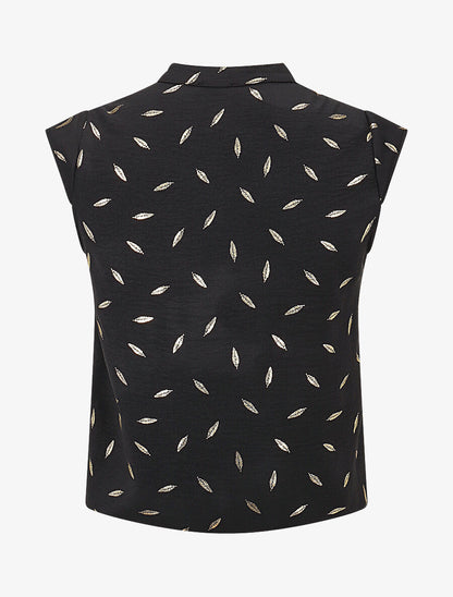 Top sans manches motif plumes dorées - Noir - 2