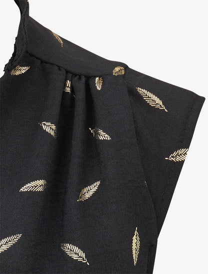 Top sans manches motif plumes dorées - Noir - 3