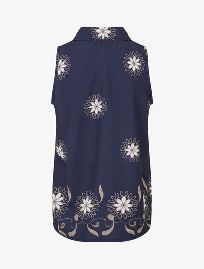 Chemise sans manches imprimé floral - Marine - 2