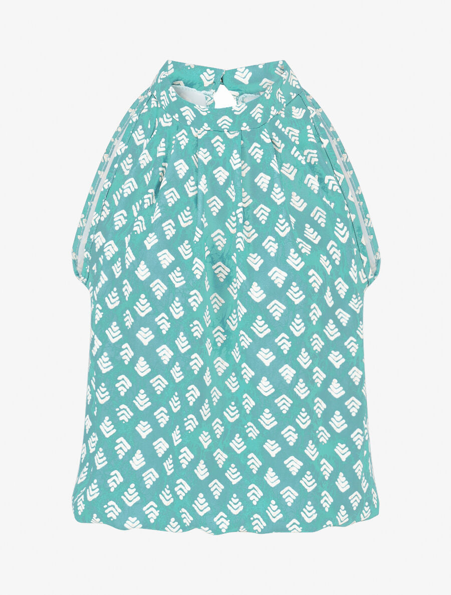 Top à imprimé graphique coupe droite - Turquoise - 4