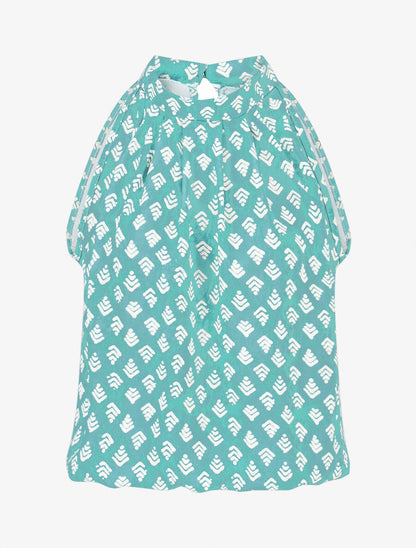 Top à imprimé graphique coupe droite - Turquoise - 4