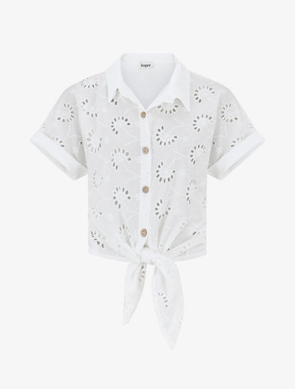 Chemise manches courtes en broderie anglaise - Blanc - 4